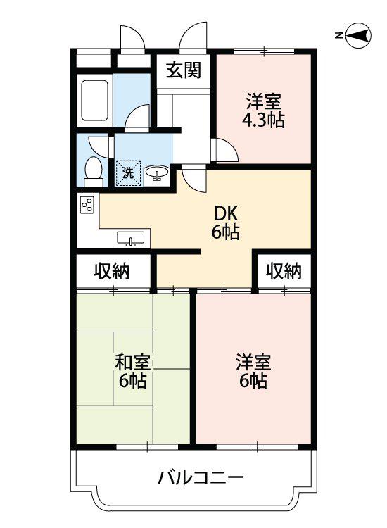 フルール三神三番館(3DK/5階)の間取り写真