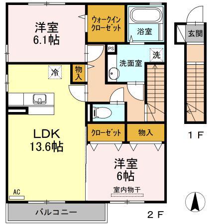 セジュール モンレーヴ A棟(2LDK/2階)の間取り写真
