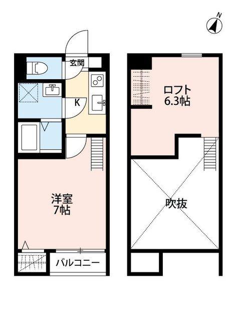 グリシーヌ西鶴間(1K/2階)の間取り写真