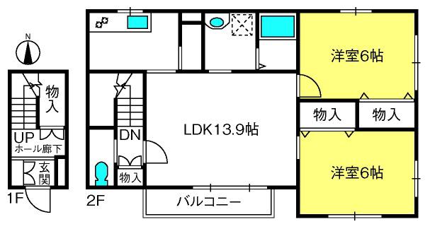 MAISON DE MIMOSA(2LDK/1階)の間取り写真