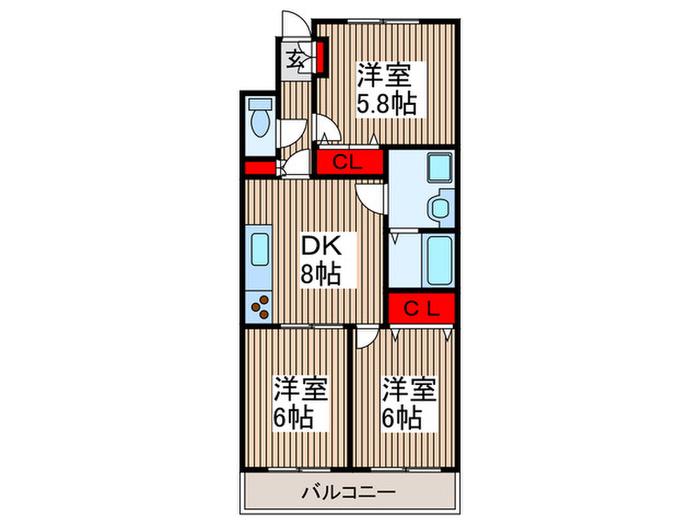 ステイツ所沢(3DK/3階)の間取り写真