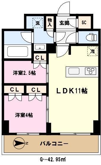 ライムレジデンスカワグチイースト(2LDK/9階)の間取り写真