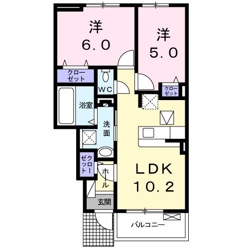 グランレジデンス 国府 A-II(2LDK/1階)の間取り写真