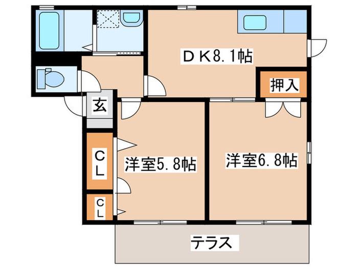 ディアコートI(2DK/1階)の間取り写真