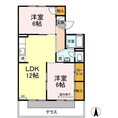 グレースタウン原B棟(2LDK/1階)の間取り写真