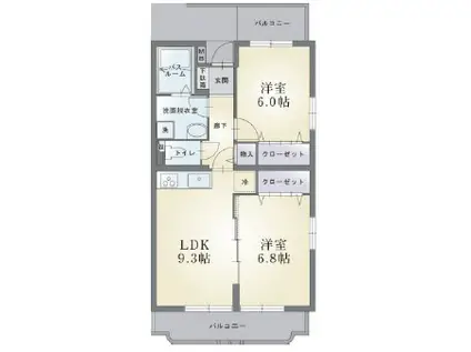 ラフィーネ壱番館(2LDK/1階)の間取り写真