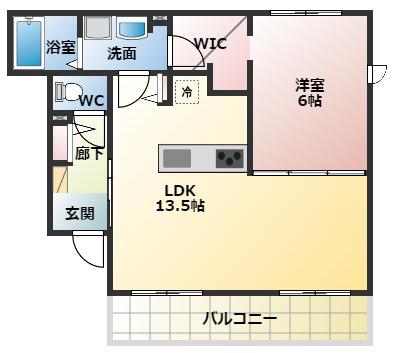LN藤沢台(1LDK/1階)の間取り写真