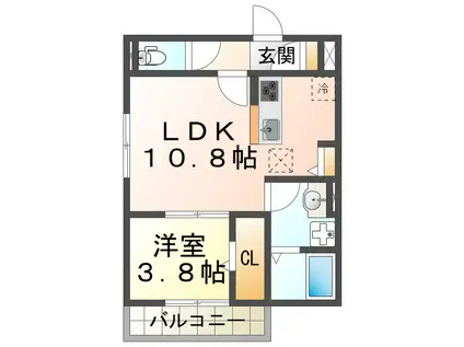 クローバー富士1号館(1LDK/2階)の間取り写真