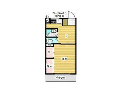 コーポA&D(1K/2階)の間取り写真