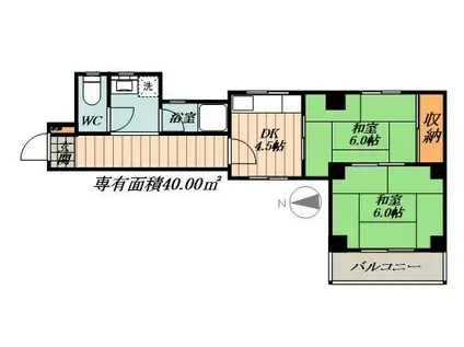 松葉第一マンション(2DK/2階)の間取り写真