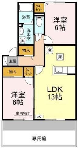 プラザ・ルミエール C棟(2LDK/1階)の間取り写真