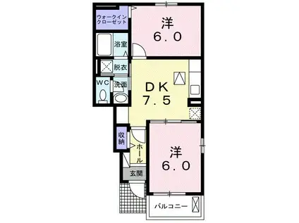 カルム川面(2DK/1階)の間取り写真