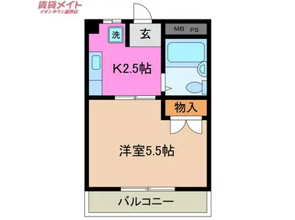 コーポ北斗(1K/2階)の間取り写真