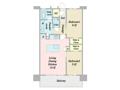 ワイズエステムコート那覇松山(2LDK/4階)の間取り写真