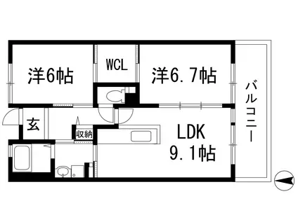 グリーンヒルズ仁川2号棟(2LDK/5階)の間取り写真