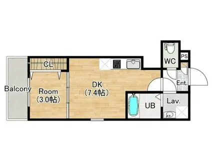 ココングランジュール芦屋西I(1DK/1階)の間取り写真