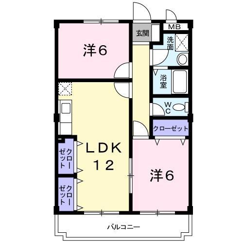 YKRシャンボール(2LDK/1階)の間取り写真