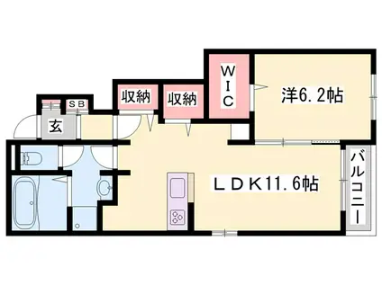 ル ボヌール赤穂II(1LDK/1階)の間取り写真
