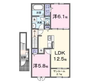 シャルム朝来(2LDK/2階)の間取り写真