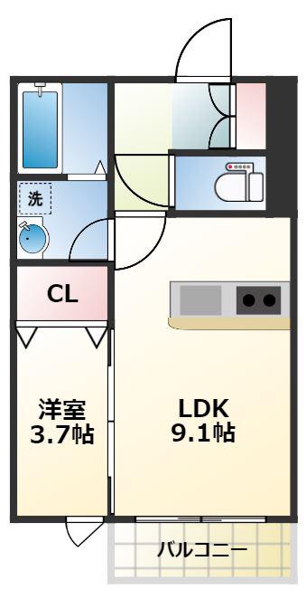 CS津福(1LDK/1階)の間取り写真