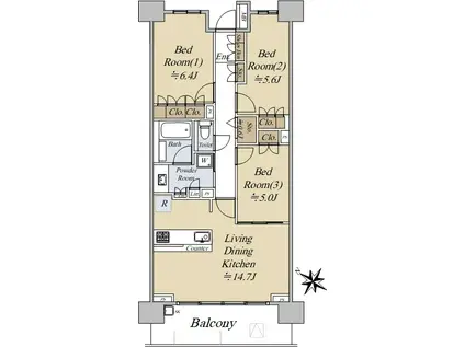 ブランズシティ久が原(3LDK/7階)の間取り写真