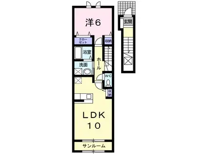 エアリーグレイス(1LDK/2階)の間取り写真
