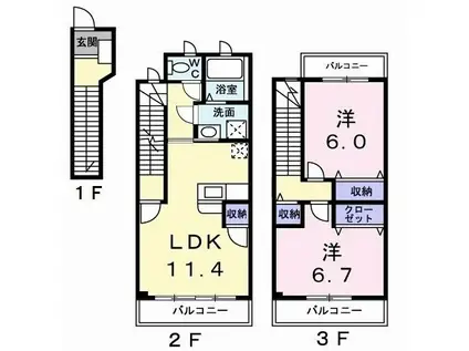 ノースチェスナット(2LDK/1階)の間取り写真