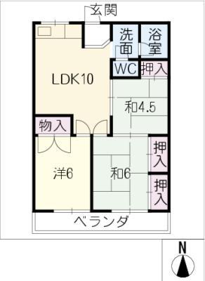 ウサミアパートメント(3DK/1階)の間取り写真