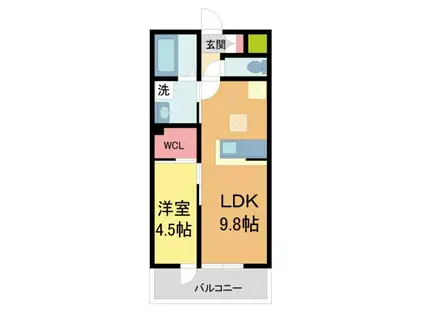 シャインヒルズ(1LDK/1階)の間取り写真