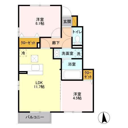 クレシア(2LDK/1階)の間取り写真
