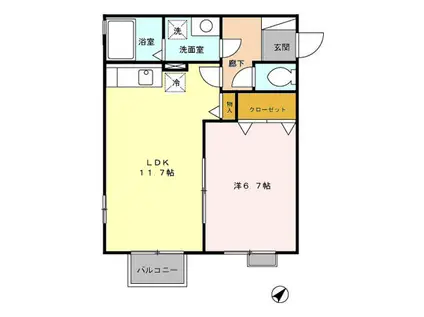リヴェール(1LDK/2階)の間取り写真