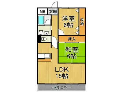 ディアコート結(2LDK/4階)の間取り写真