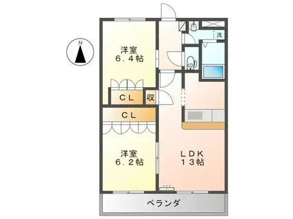 アルカディアA棟(2LDK/1階)の間取り写真