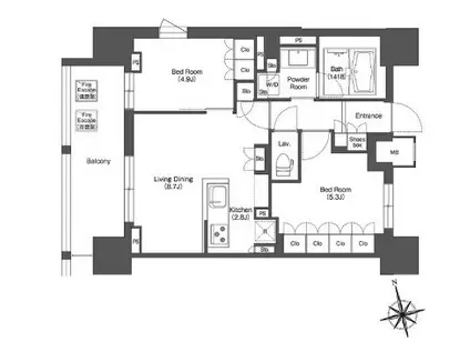 LIBRGRANT西新宿イースト(2LDK/12階)の間取り写真