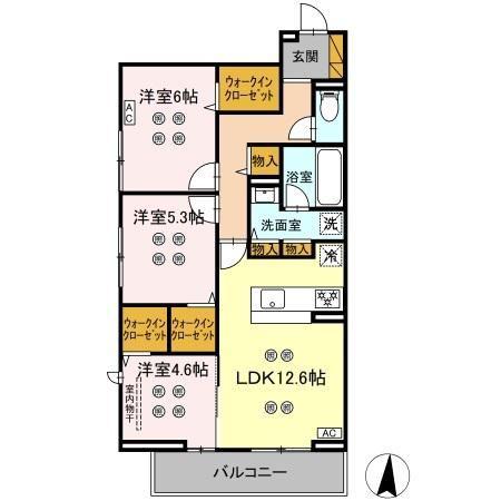 ローテ ベルク(3LDK/2階)の間取り写真