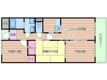 サンリッツ東千里(3LDK/5階)の間取り写真