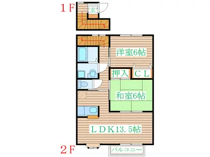 コーポ橘(2LDK/2階)の間取り写真