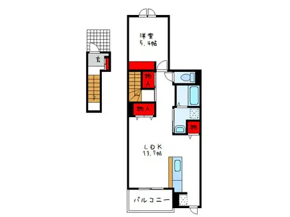 プレジール(1LDK/2階)の間取り写真