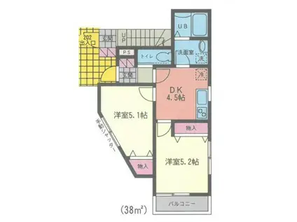 ケンコーポ(2DK/1階)の間取り写真