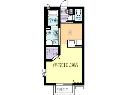 エーデル小松II-A(ワンルーム/2階)の間取り写真