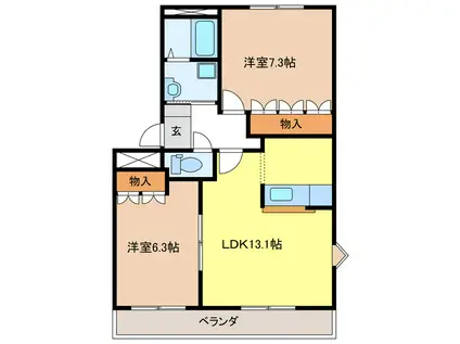 アリエス不二(2LDK/1階)の間取り写真