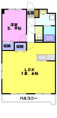 フォレストY&M雀宮A(1LDK/1階)の間取り写真
