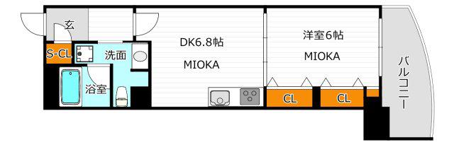 ノステルコート夕陽丘(1DK/9階)の間取り写真