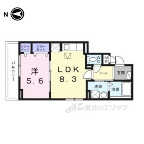 ヒカルサ京都大宮中林Ⅰ(1LDK/1階)の間取り写真