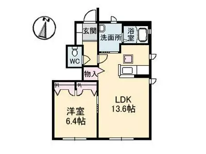 ウィングス緑井C棟(1LDK/1階)の間取り写真