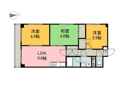 妻木ビル(3LDK/6階)の間取り写真