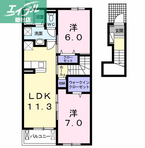 SUN16ヒロ III(2LDK/2階)の間取り写真