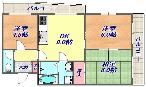 ガイ御影(3DK/3階)の間取り写真