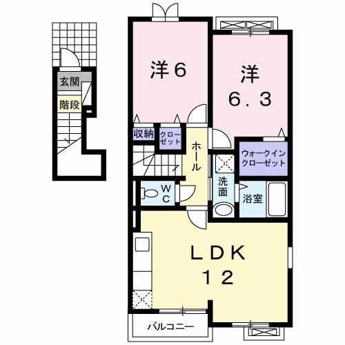 ヴェール シェトワ花園(2LDK/2階)の間取り写真