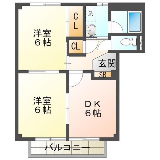 やけのヒルズ(2DK/2階)の間取り写真
